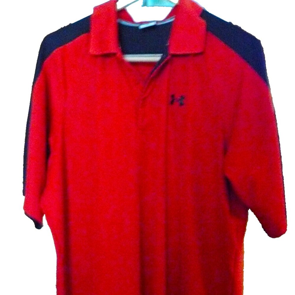 Under Armour Heat Gear ~ Loose Red / Black Short Sleeve Polo Shirt golf~Men's XL